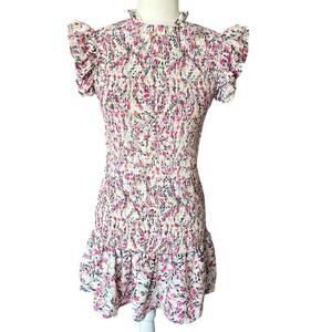 French Connection Flores Verona Stretch Smocked Ruffled Mini Dress Womens Size M